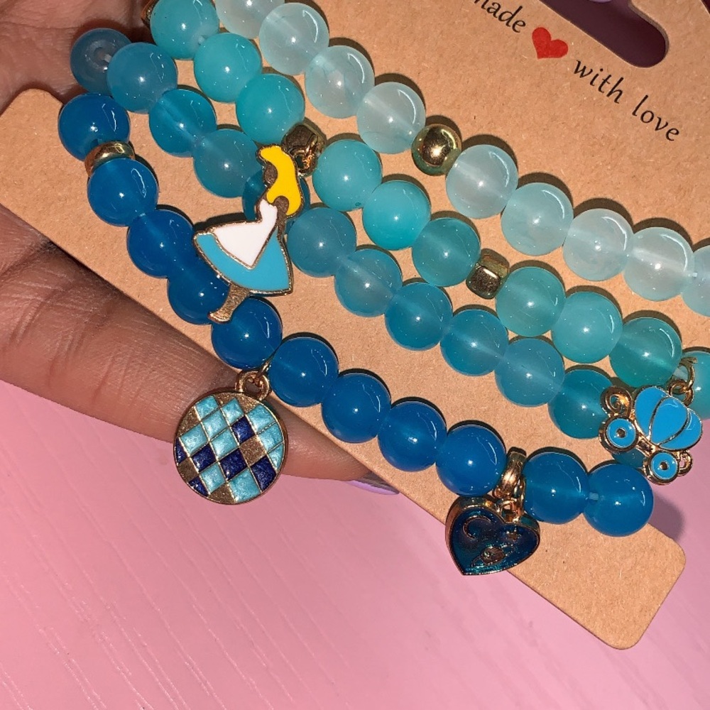 Blue and Gold princess themed Beaded Bracelet Set
